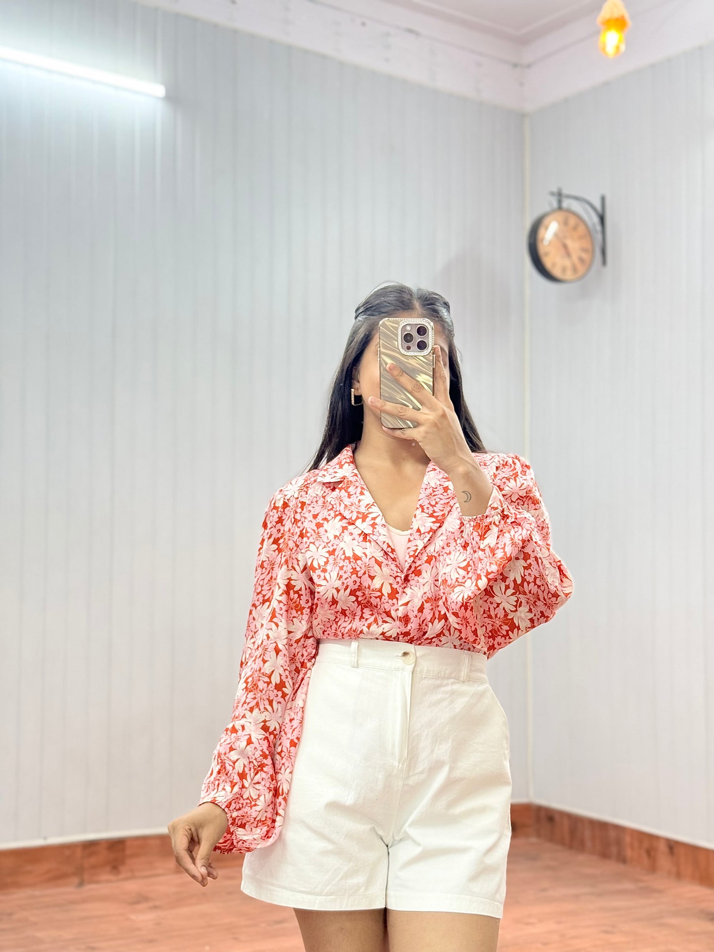 Front Knot Satin Shirt