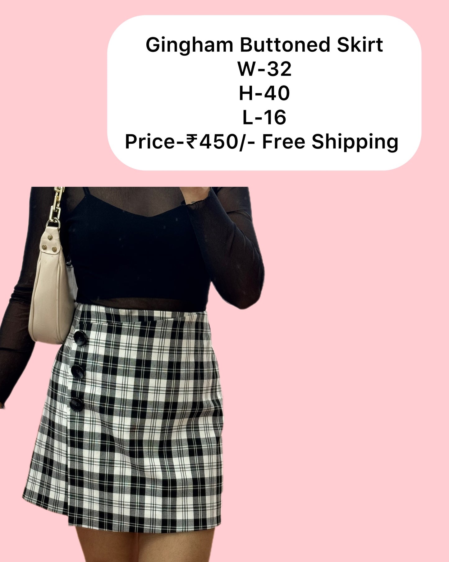 Gingham Buttoned Skirt