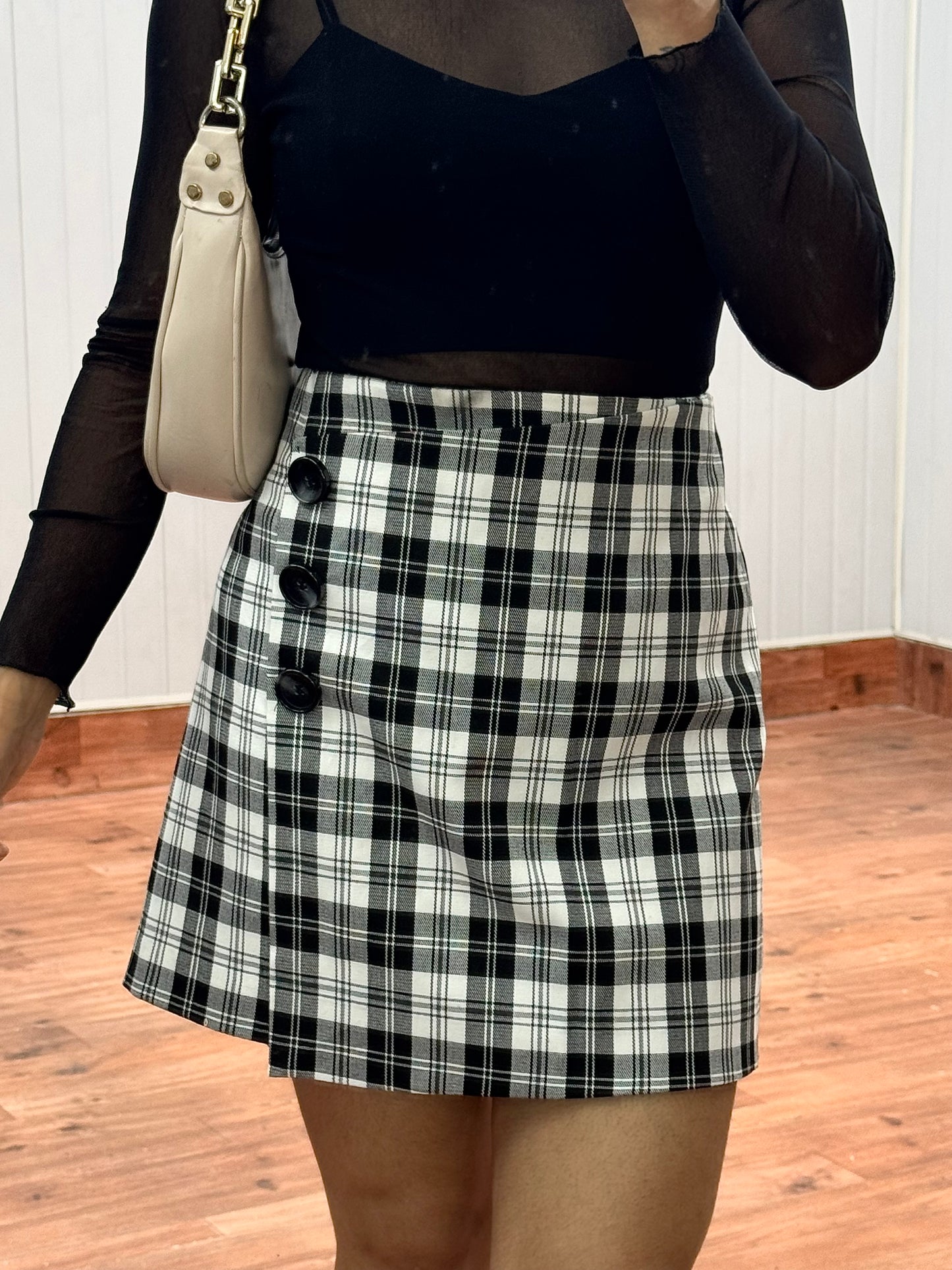 Gingham Buttoned Skirt