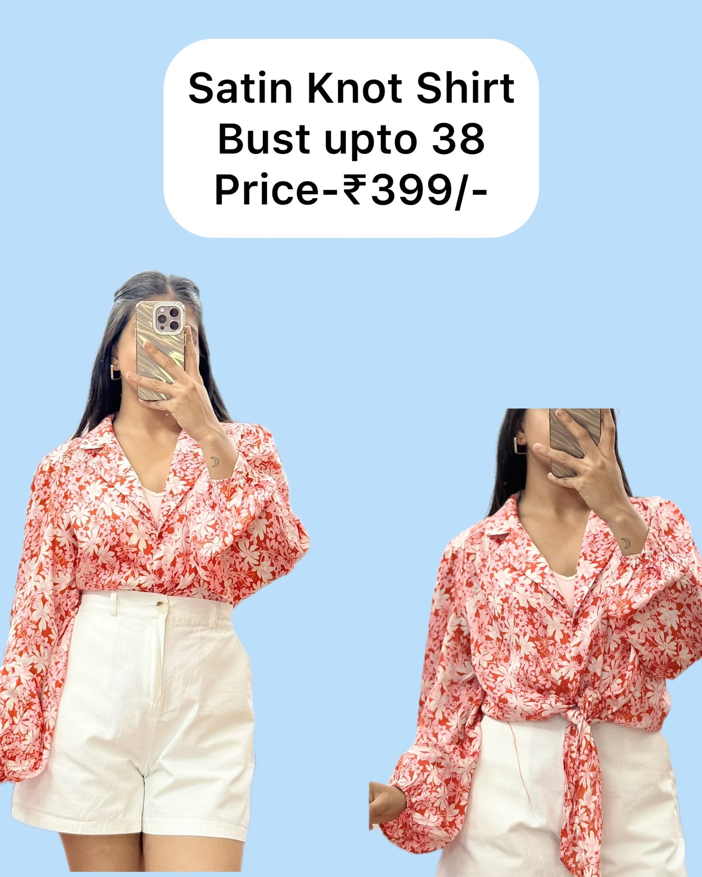 Front Knot Satin Shirt