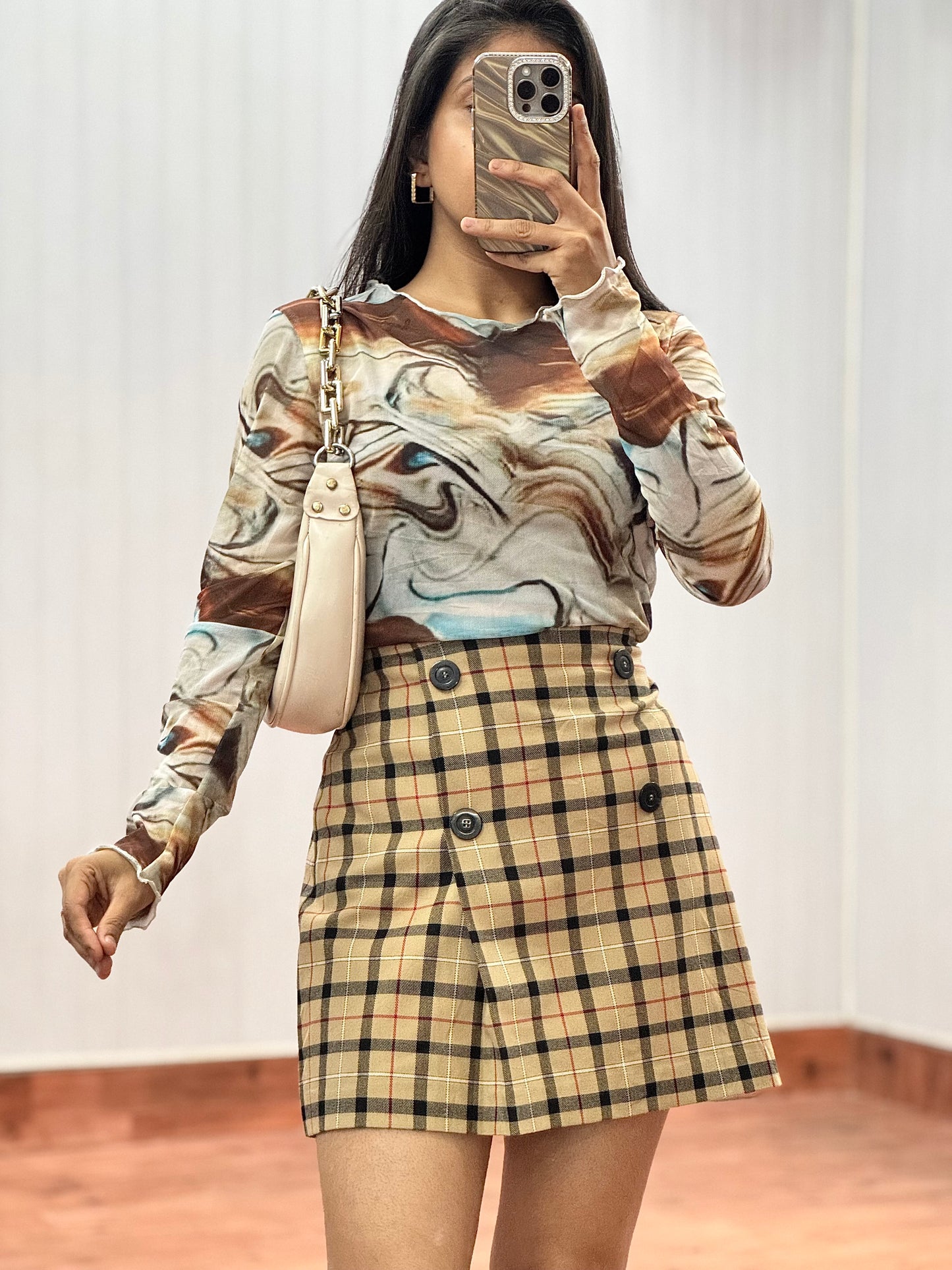 Gingham Buttoned Skirt