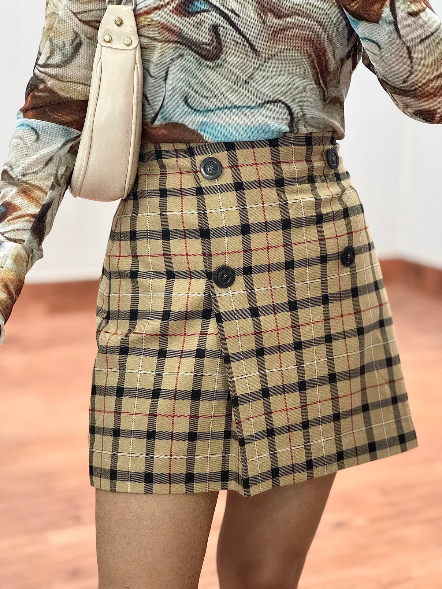 Gingham Buttoned Skirt