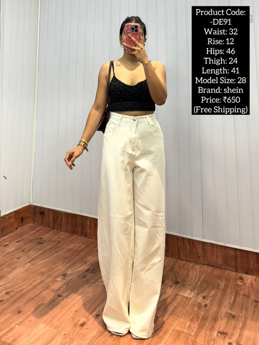 DE91-32 Cream Wideleg jeans