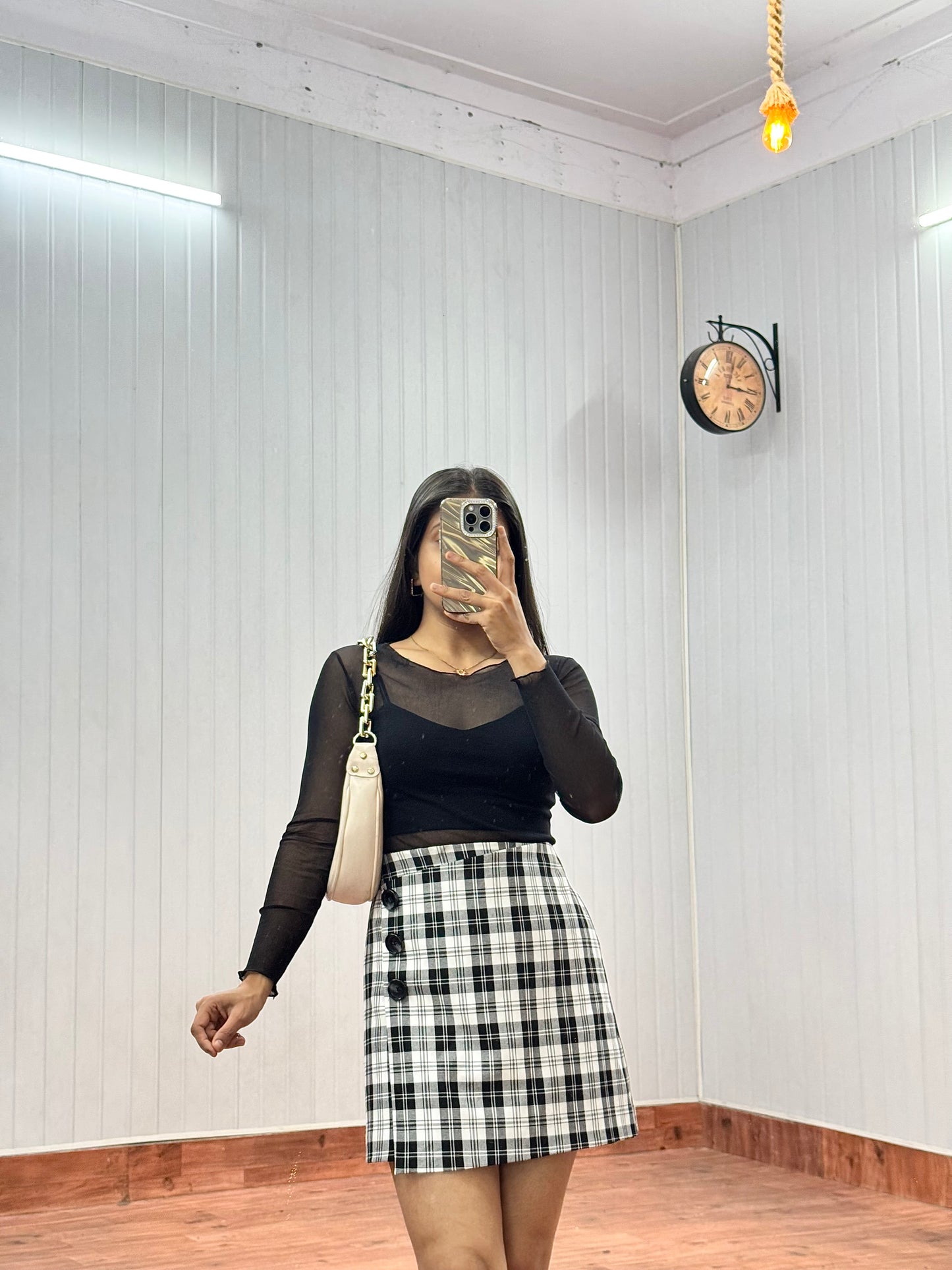 Gingham Buttoned Skirt
