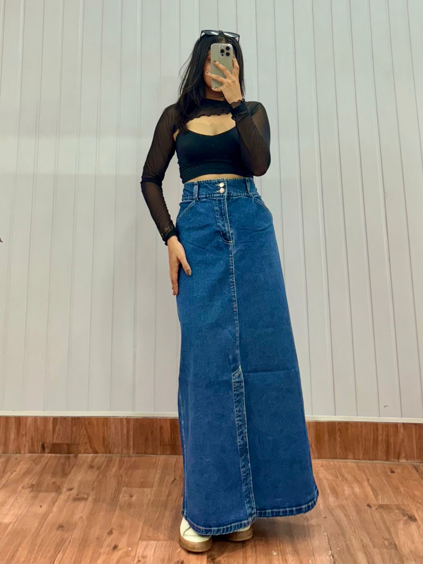 S07-32 Long Denim Skirt